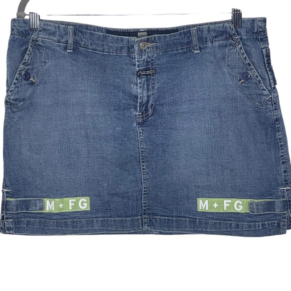 Marithe Francois Girbaud Denim Mini Skirt M+FG Patch Details Blue - Picture 1 of 8